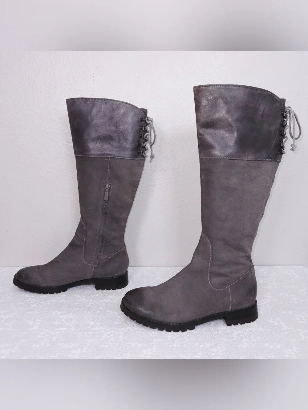 COLE HAAN Air Kensington Riding Boots US 9.5 Nubuck Leather Lace-Up Calf Tall